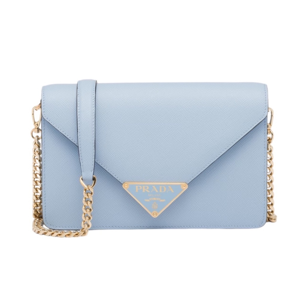 Authentic Prada Envelope Light Blue Saffiano Leat… - image 1